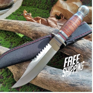 High-Quality Steel Blade Hunting Knife with Wooden Handle – Durable Straight Knife with Protective Oxford Cover