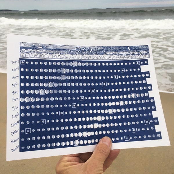 New Horizontal 2024 Lunar Calendar with Perigee and Apogee - Universal Tide Chart