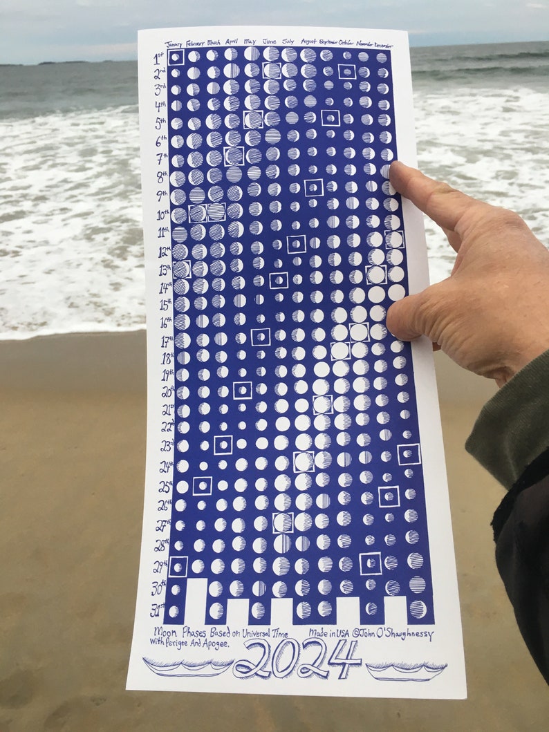 Vertical 2024 Lunar Calendar With Perigee and Apogee Super Moon