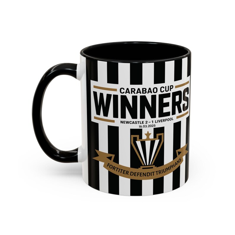 Newcastle Carabao Cup Winners Mug: Black & White Ceramic Coffee Cup image 4
