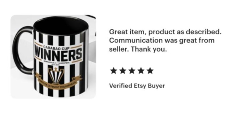 Newcastle Carabao Cup Winners Mug: Black & White Ceramic Coffee Cup image 3