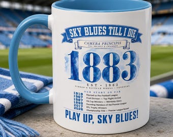 Coventry City Sky Blues Watercolour Mug, 1883 Football Fan Gift