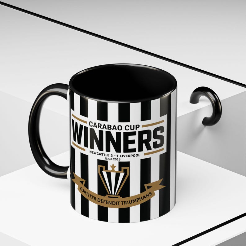 Newcastle Carabao Cup Winners Mug: Black & White Ceramic Coffee Cup image 2