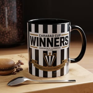 Newcastle Carabao Cup Winners Mug: Black & White Ceramic Coffee Cup image 1
