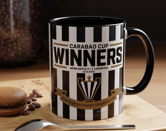 Newcastle Carabao Cup Winners Mug: Black & White Ceramic Coffee Cup