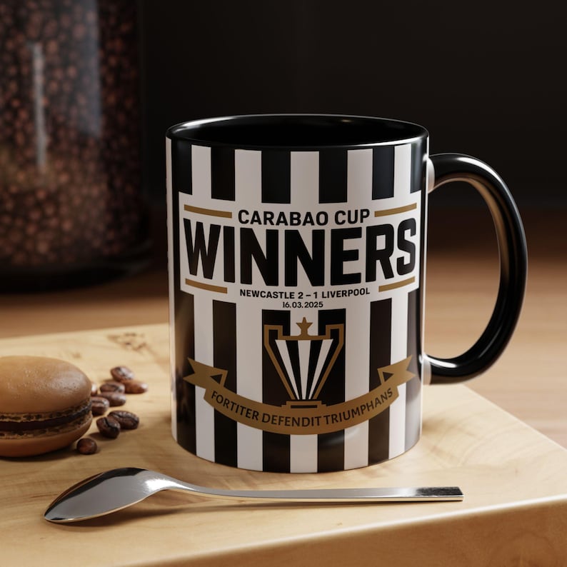 Newcastle Carabao Cup Winners Mug: Black & White Ceramic Coffee Cup image 1