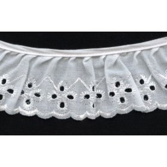 10 Yards Ruffled Eyelet Lace Poly Cotton Gathered White Sewing
