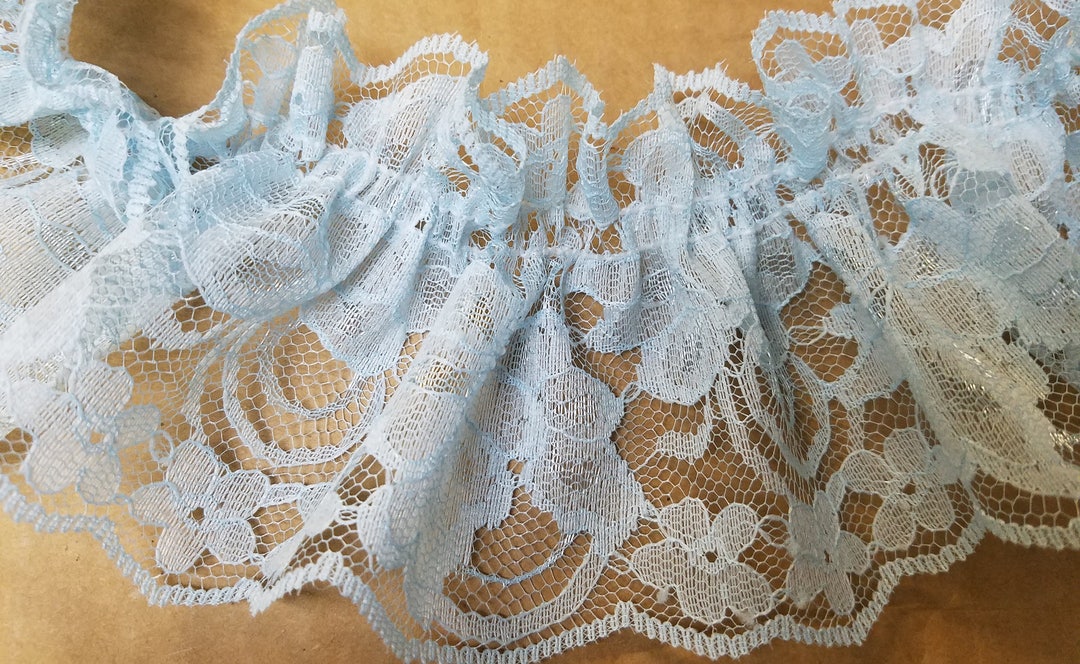 12 Yards Ruffle Lace Elastic Stretch Ruffled Blue Fabric Sewing Trim ...