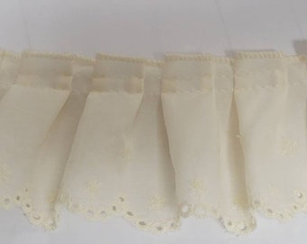 Box pleated eyelet lace ivory 2" 12 yards  DIY poly cotton pleated sewing  for baby, couture, blankets, bedding and more