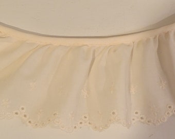 12 yards gathered ivory 2 1/2" ruffled eyelet embroidery lace fabric sewing trim for baby, blankets, couture and decor