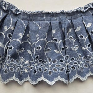 6 Yards Vintage Chambray Denim Eyelet Embroidery Poly Cotton