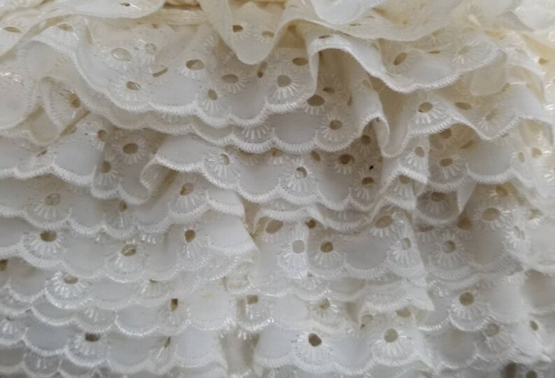 baby 5 yards DIY ruffled eyelet ivory gathered 2 sewing embroidery fabric trim for couture doll clothes and accessories