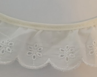 12 yards ivory ruffled Eyelet lace gathered 1 1/2" Fabric Sewing Lace trim  for baby clothes, blankets and accessories
