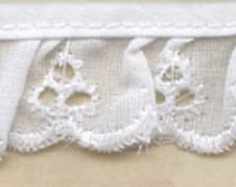 10 yards 1" gathered eyelet fabric  DIY ruffled poly cotton  sewing Lace trim white for baby clothes, blankets and accessories wholesale