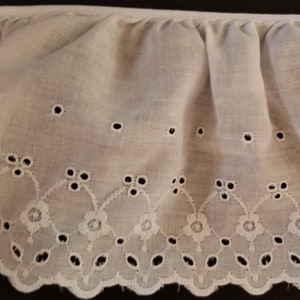 3 and 3/4 yards wide gathered Eyelet cotton Fabric ruffled  Sewing Lace trim white 6" for baby clothes, blankets and accessories DIY