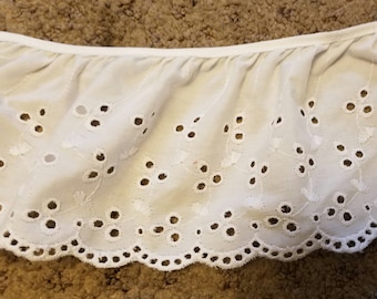 5 yards gathered embroidery eyelet lace white sewing fabric  bias trim 5inch for couture, baby, doll clothes and accessories