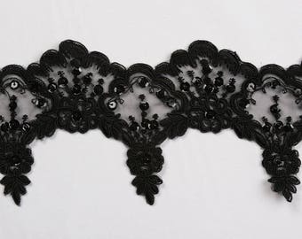 5 yards  lace black with beads and sequins  for bridal,altered art or couture, holiday, prom and more wholesale