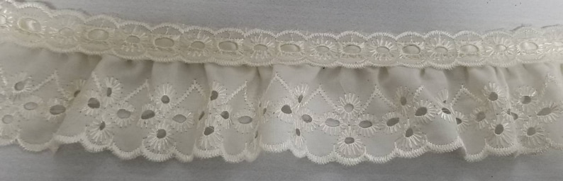 baby 5 yards DIY ruffled eyelet ivory gathered 2 sewing embroidery fabric trim for couture doll clothes and accessories
