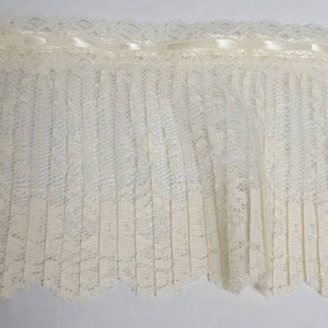 5 yards DIY Crystal Pleated Ivory Lace with Beading for couture or decor