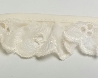 8 yards ruffled Eyelet lace gathered 1" Fabric Sewing Lace trim ivory for baby clothes, blankets and accessories