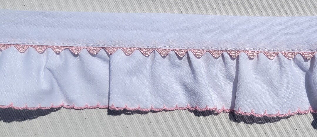 6 Yards Gathered White Ruffled Poly Cotton Bias Trim With Pink Ric Rac ...