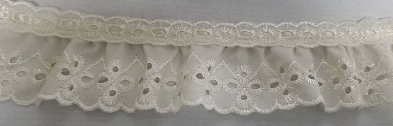 baby 5 yards DIY ruffled eyelet ivory gathered 2 sewing embroidery fabric trim for couture doll clothes and accessories