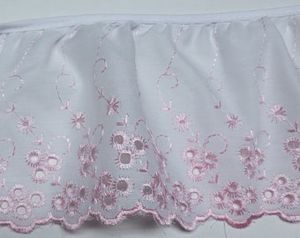 6 yards wide gathered Eyelet cotton Fabric ruffled  Sewing Lace trim white and pink  5" for baby clothes, blankets and accessories DIY