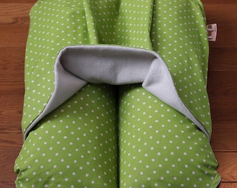Polka Dot Small Dog Bed, Fleece-Lined Burrow Pocket, Green and Ivory