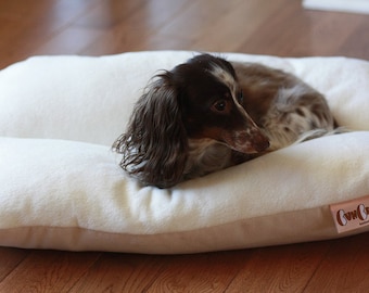Natural White Ivory Cotton & Fleece Dachshund Dog Bed, Dog Burrow Bed, Bun Bed, Small Dog Bunbed, Wiener Dog