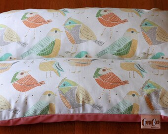 Small Dog Bed, Birds in Pink and Pastel, Orange Yellow Bunbed, Dachshund Dog Bed, Burrow Bed, Hot Dog Bed Bun Bed