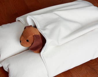 Natural White Ivory Bunbed Dachshund Dog Bed, with cover Burrow Snuggle Sack Fleece Pocket Bed, Small Dog Bun Bed