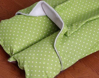 Green White Brown Polka Dot Linen Style Bunbed Dachshund Dog Bed, w/ Fleece-Lined Burrow Pocket Bed, Small Dog Bun Bed Plant Lover