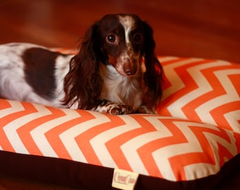 Orange Chevron Dachshund Bed, Small Dog Burrow Bed
