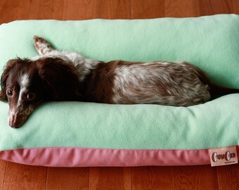 Mint Green Pink Plush Fleece Bunbed Dog Bed for Dachshunds, Bun bed Small Dog Bed, Burrow Bed
