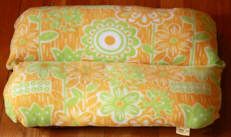 Small Breed Dog Bed Bunbed Dachshund Dog Bed Yellow Green Mod Flowers Fleece Mid Century Dog Bed