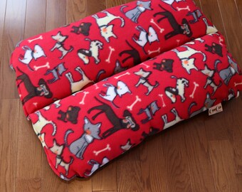 Cartoon DOGGOS - Dog Bed, Dachshund Dog Bed, Dog Burrow Bed, Bun Bed, - The Ominous Cloud - Bunbed, Black fabric, Red Plush Fleece