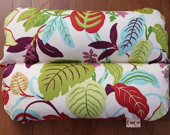 Orange Tropical Flowers Leaves Vines Plants, Dog Bed, Dachshund Dog Bed, Dog Burrow Bed, Bun Bed, - The Ominous Cloud BUNBED Green Red Blue