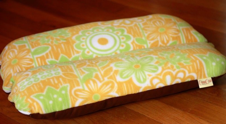 Small Breed Dog Bed Bunbed Dachshund Dog Bed Yellow Green Mod Flowers Fleece Mid Century Dog Bed