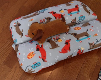 Skateboard Pizza Chips Dogs, Dachshund Dog Bed, BUNBED, Gray, Hot Dog Bed, Bun bed, Dachshund Lover Gift