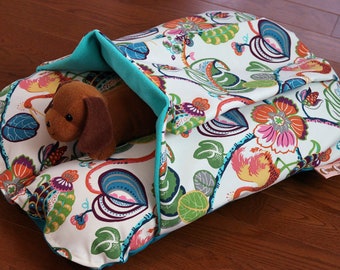 Tropical Floral Dachshund Dog Bed, Burrow Pocket, Fleece Snuggle Sack