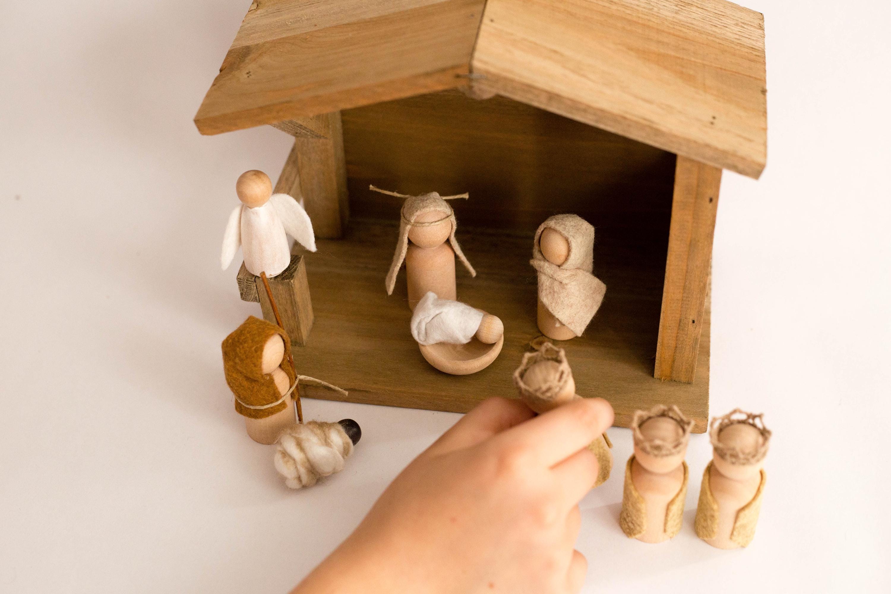 Peg Doll Nativity Set Neutral, Wood Nativity, Minimalist Nativity ...