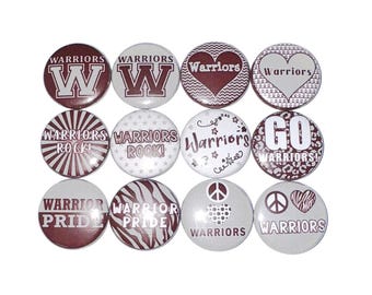 Warrior Magnet, Maroon, Gray, 1", 1.25", 1.5", 2.25", Button Magnet, Grey, Warrior Theme, Warrior Decor, Party Favor, Indian, Gift, SM038
