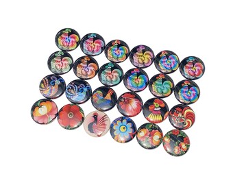 Roosters, 1", 1.25", 1.5", 2.25", Button, Folk Rooster, Rainbow, Rooster, Rooster Decor, Rooster Theme, Flatback, Pinback, Pin, Badge, BR004