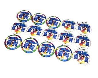 Nurses, RN, Blue, 1", 1.25", Button, Nurse Gift, Nurse Theme, Nurse Decor, Watercolor, Nurse Party Favor, Flatback, Pinback, Badge, NU008