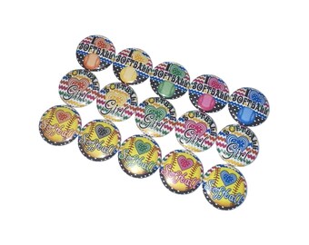 Softball, 1", 1.25", 1.5", Button, Softball Theme, Softball Decor, Blue Softball, Black, Orange, Green, Gift, Flatback, Pinback, Pin, SE024