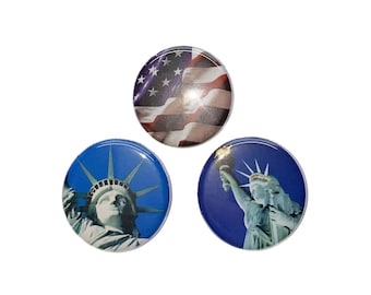 Liberty, 1", 1.25", Button, Statue of Liberty, American Flag, Patriotic, Indpendence Day, Memorial Day, Patriotic, Flatback, Pinback, PC004
