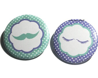 Gender Reveal, Lashes, Staches, Lavender, Mint, 1.25", 1.5", 2.25", Pinback Button, Baby Shower, Baby Reveal, Spring, Easter, VB464, VB465