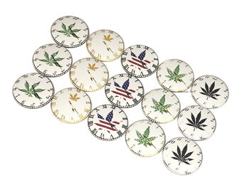 Weed Clocks, 1", 1.25", 1.5", Button, Marijuana Awareness, Marijuana Leaves, Marijuana Theme, Leaf, Cannabis, Flatback, Pinback, C005