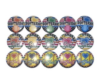 Softball Magnet, 1", 1.25", 1.5", Button Magnet, Softball, Softball Theme, Softball Decor, Blue Softball, Black, Orange, Green, Gift, SE024