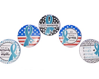 Teal Ribbon Magnet, 1", 1.25", 1.5", 2.25", Button Magnet, PTSD Magnet, PTSD Awareness, Teal Ribbon, Veteran PTSD, Military, Ptsd, MH002